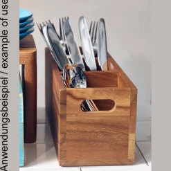 Besteckhalter mit 3 Fächern, Akazienholz - 30x11x11,5cm