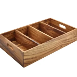 Besteckkasten mit 4 Fächern, Akazienholz - 53x32,5x10cm (GN 1/1)