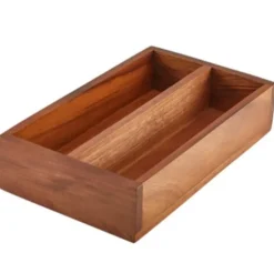 Besteckkasten mit 2 Fächern, Akazienholz - 27,5x16,5x6cm