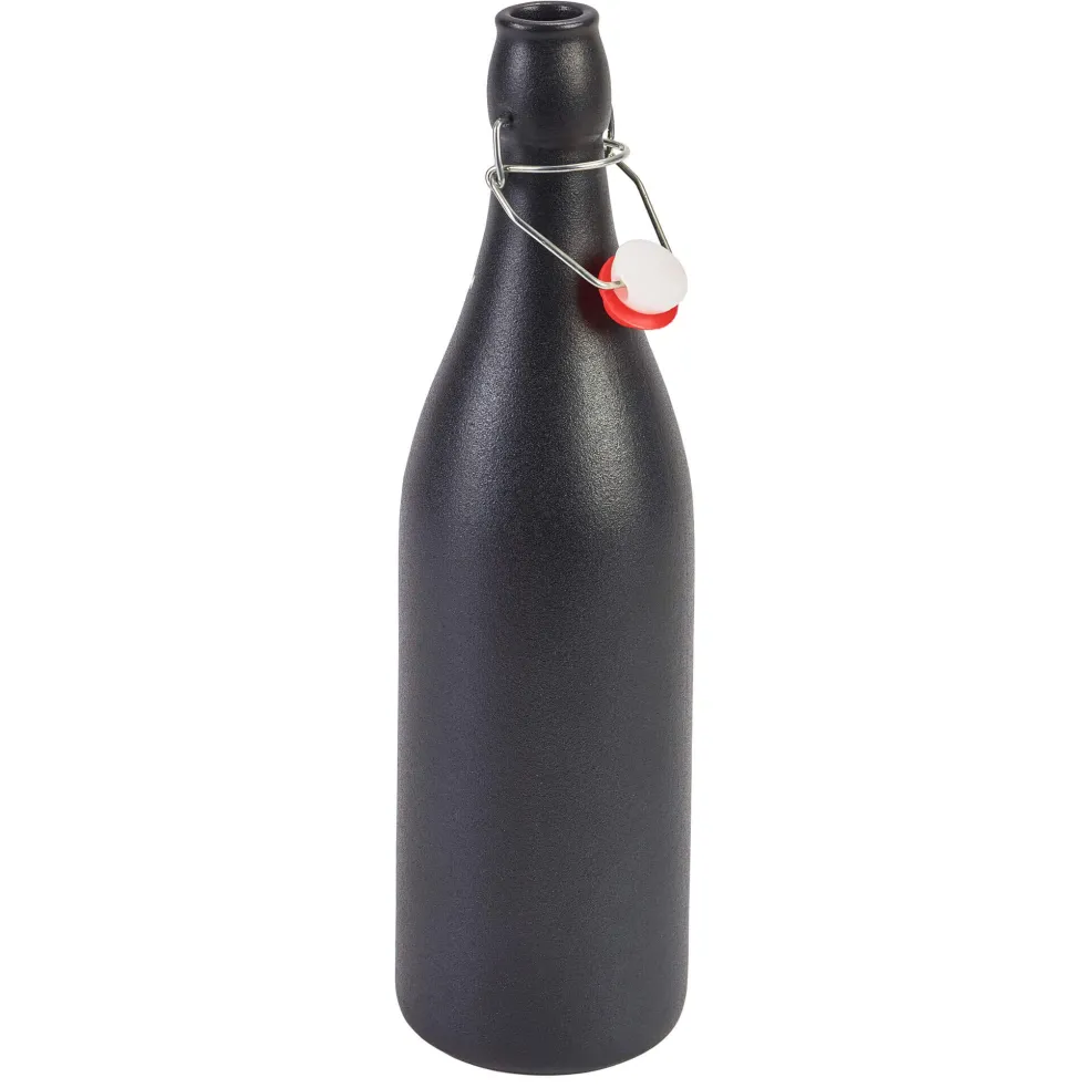Bügelflasche Steingut, schwarz - 1,0l (6 Stk.)