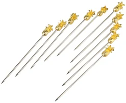 Cocktailspieße Ananas, Metall goldfarben - 11,6cm (10 Stk.)