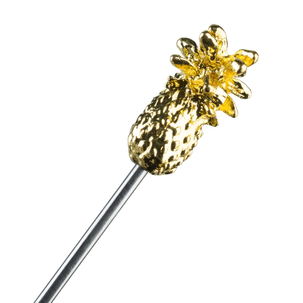 Cocktailspieße Ananas, Metall goldfarben - 11,6cm (10 Stk.)