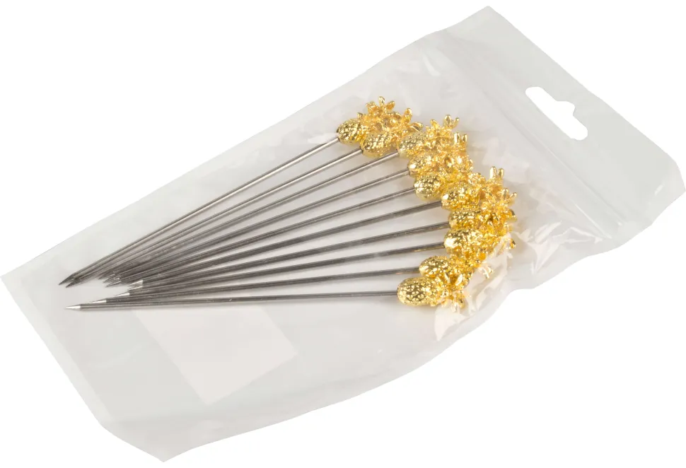 Cocktailspieße Ananas, Metall goldfarben - 11,6cm (10 Stk.)