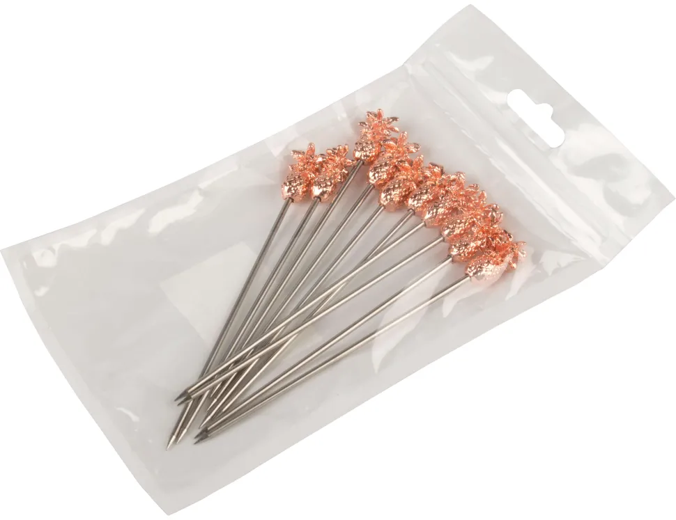 Cocktailspieße Ananas, Metall kupferfarben - 11,6cm (10 Stk.)