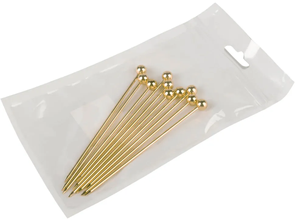 Cocktailspieße Kugel, Metall goldfarben - 10,8cm (10 Stk.)