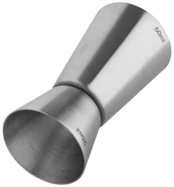 Doppelmessbecher, gebürstet - Edelstahl (25/50ml)