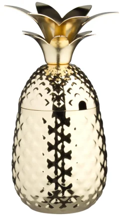 Edelstahlbecher "Ananas" mit Deckel, Gold-Look - 500ml