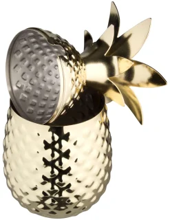 Edelstahlbecher "Ananas" mit Deckel, Gold-Look - 500ml