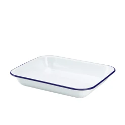 Emaille-Auflaufform, weiß mit blauem Rand - 31 x 25 x 5cm