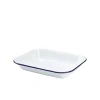 Emaille-Auflaufform, weiß mit blauem Rand - 28 x 23 x 4,5 cm