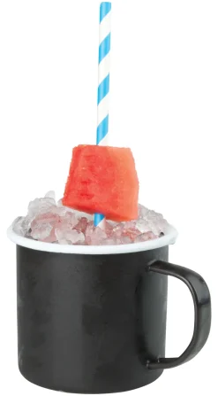 Emaille-Becher mit Henkel, schwarz mit weißem Rand - 360ml