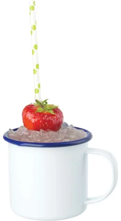 Emaille-Becher mit Henkel, weiß mit blauem Rand - 360ml