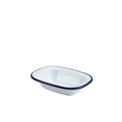 Emaille-Schüssel rechteckig, weiß mit blauem Rand - 16x12cm (12 Stk.)