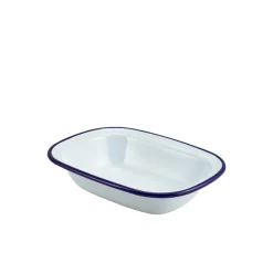 Emaille-Schüssel rechteckig, weiß mit blauem Rand - 20 x 15 x 4,5 cm (12 Stk.)