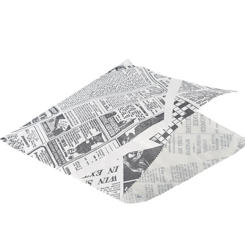 Fettdichte Papiertüten, Zeitungsdruck weiß - 17,5x17,5cm (1000 Stk.)