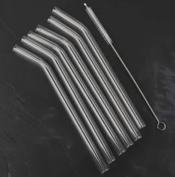 Glastrinkhalme gebogen (10x200mm) - klar (6 Stk. + Bürste)