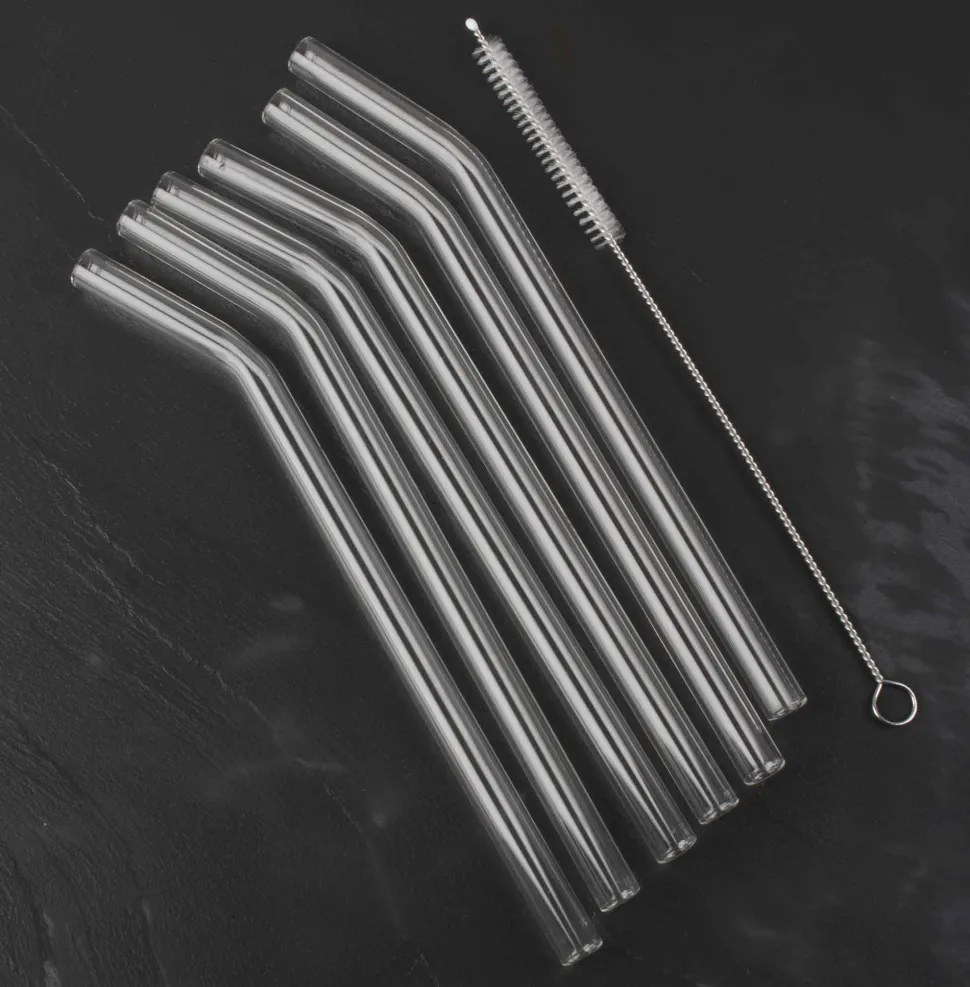 Glastrinkhalme gebogen (10x200mm) - klar (6 Stk. + Bürste)