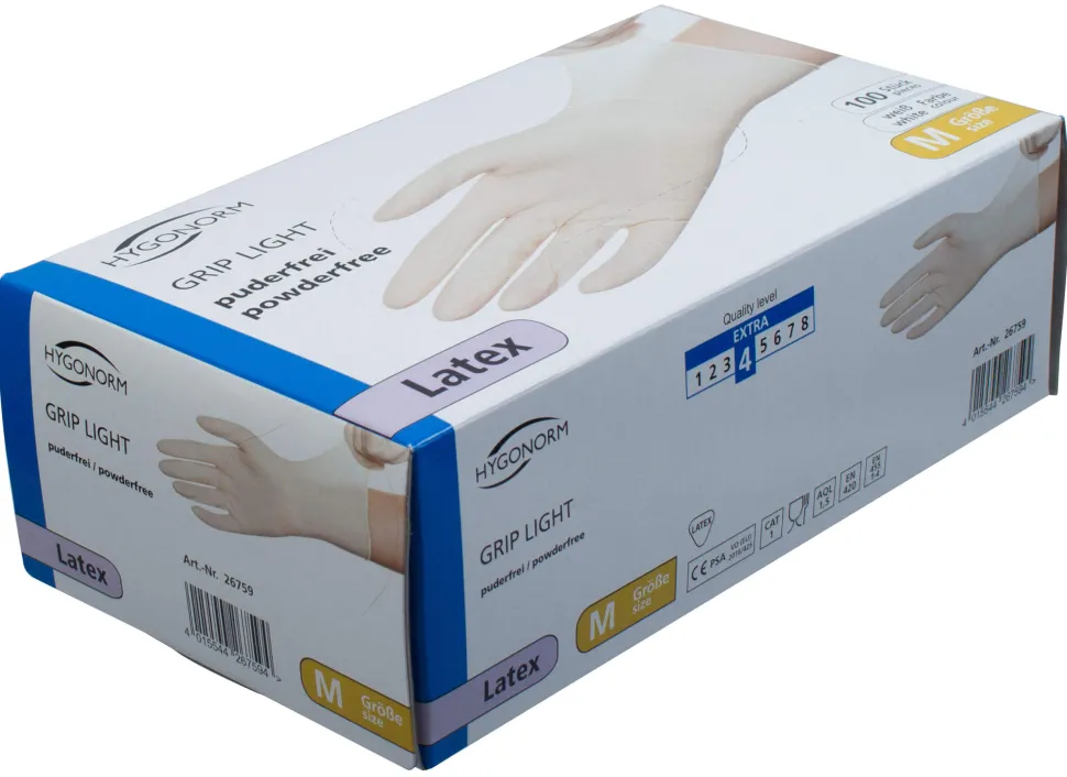 Latex-Handschuhe weiß, puderfrei - M (100 Stk.)