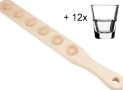 Schnapslatte Holz, 50,5cm - inkl. 12 Shotgläser