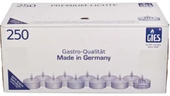 Teelichter, Gies, 8 Std., 25x39mm - weiß (250 Stk.)