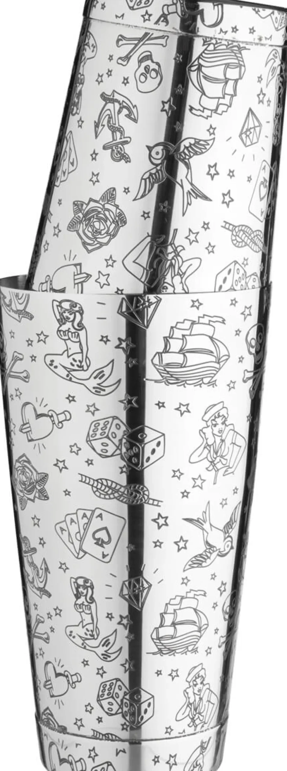 Tin on Tin Shaker Tattoo, gewichtet, Urban Bar - Edelstahl (750ml)