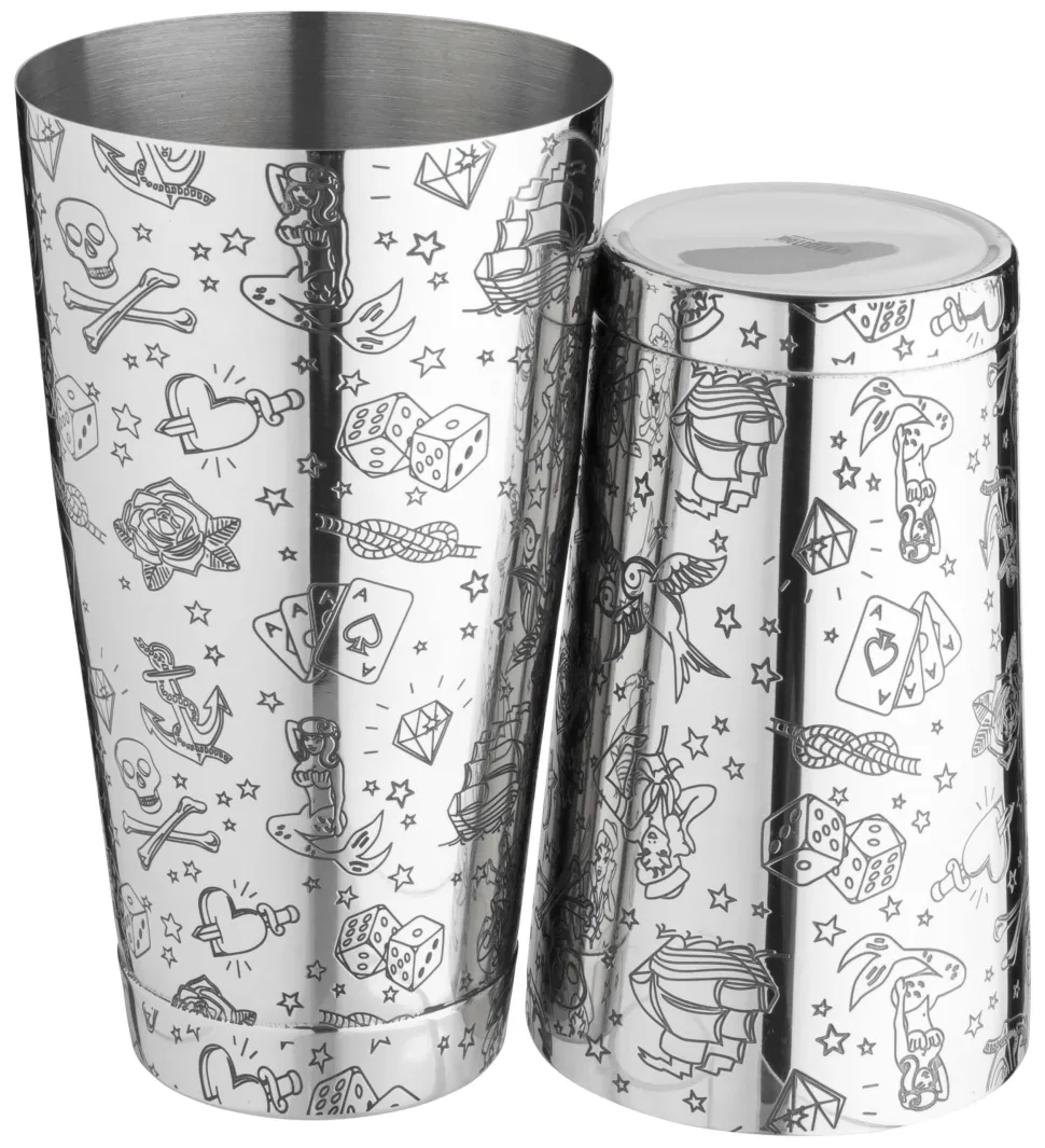 Tin on Tin Shaker Tattoo, gewichtet, Urban Bar - Edelstahl (750ml)