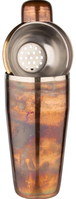 3-tlg. Cocktail Shaker, Edelstahl, Vintage-Kupferoptik - 700ml