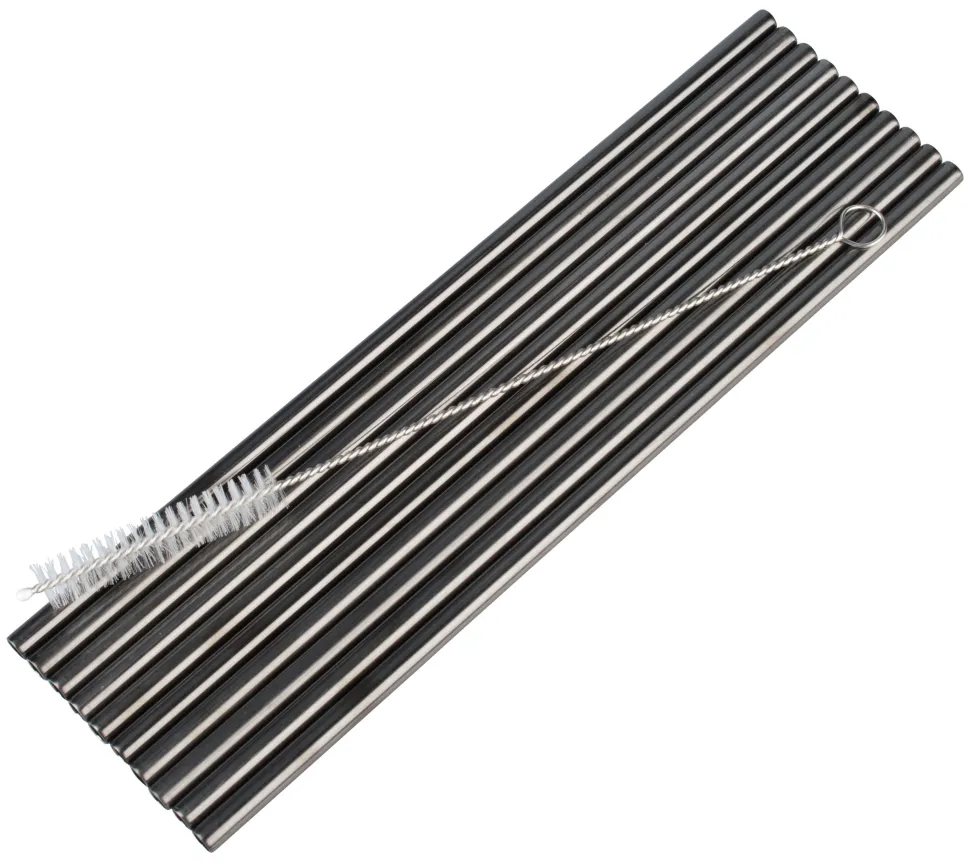 Trinkhalme, Edelstahl (6x215mm), schwarz GMB - 10 Stk.-Set mit Reinigungsbürste