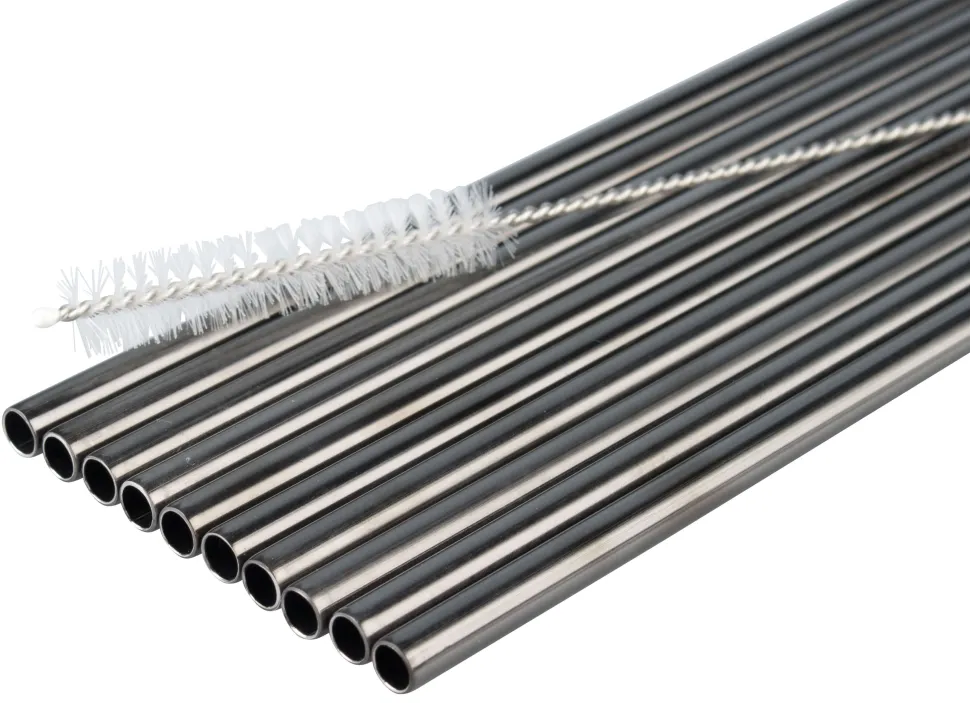 Trinkhalme, Edelstahl (6x215mm), schwarz GMB - 10 Stk.-Set mit Reinigungsbürste