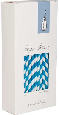 Trinkhalme, Papier (8x255mm) - blau-weiß gestreift