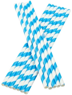 Trinkhalme, Papier (6x195mm) - blau-weiß gestreift (100 Stk.)