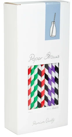 Trinkhalme, Papier (8x255mm) - bunt gestreift