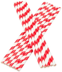 Trinkhalme, Papier (6x195mm) - rot-weiß gestreift (100 Stk.)