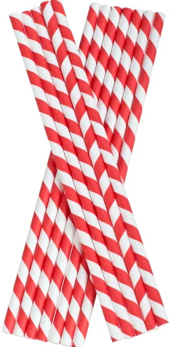 Trinkhalme, Papier (8x255mm) - rot-weiß gestreift