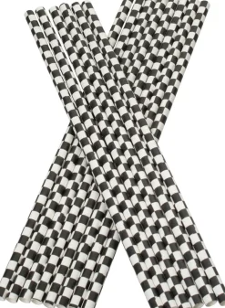 Trinkhalme, Papier (6x210mm) - schwarz-weiß (100 Stk.)