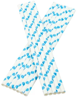 Trinkhalme, Papier (6x195mm), Punkte (blau-weiß) - 100 Stk.