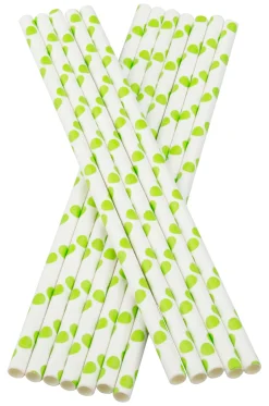 Trinkhalme, Papier (6x195mm), Punkte (grün-weiß) - 100 Stk.